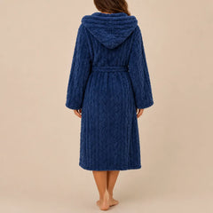 La boutique du peignoir Peignoir Capuche Femme - Long en Polaire Torsadée, Bleu Marine
