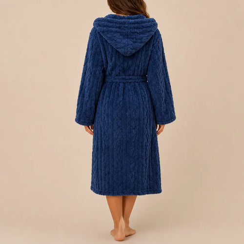 La boutique du peignoir Peignoir Capuche Femme - Long en Polaire Torsadée, Bleu Marine