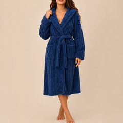 La boutique du peignoir Peignoir Capuche Femme - Long en Polaire Torsadée, Bleu Marine