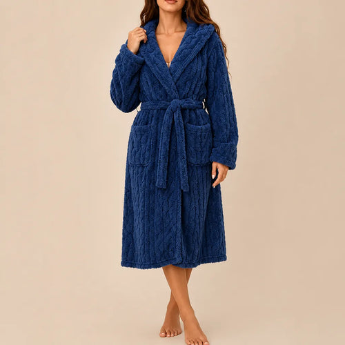 La boutique du peignoir Peignoir Capuche Femme - Long en Polaire Torsadée, Bleu Marine