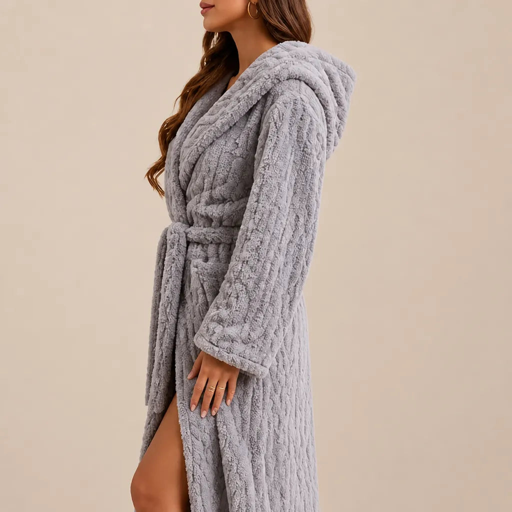 La boutique du peignoir Peignoir Capuche Femme - Long en Polaire Torsadée, Gris Clair
