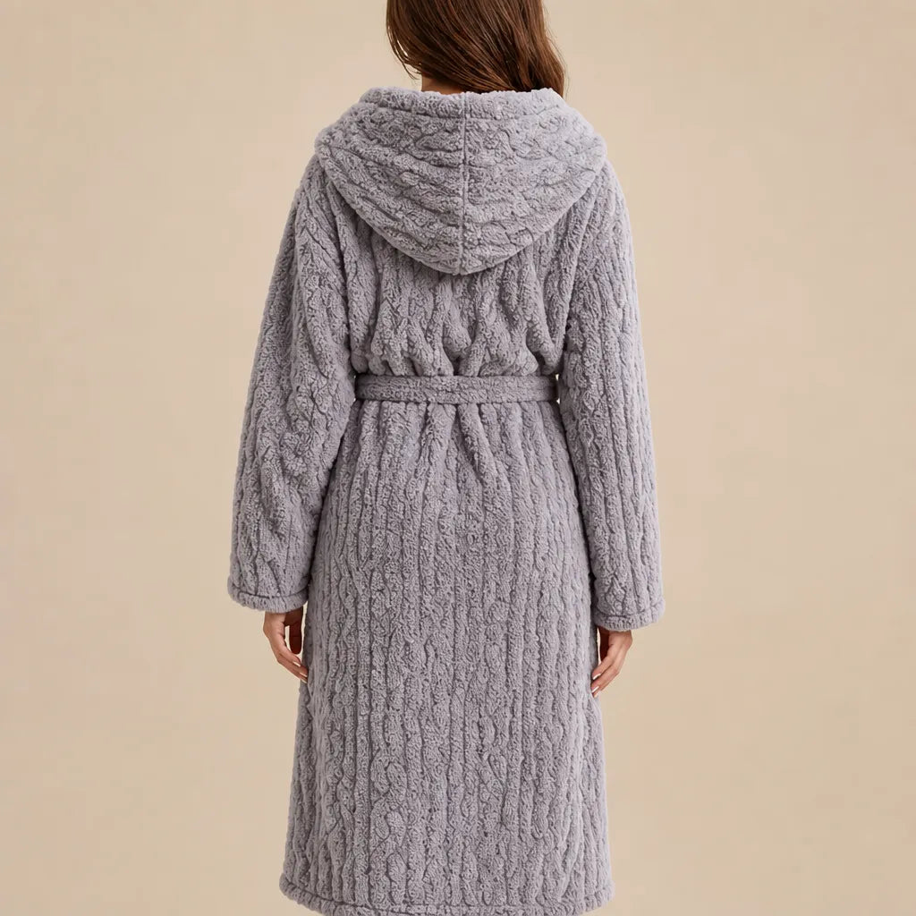 La boutique du peignoir Peignoir Capuche Femme - Long en Polaire Torsadée, Gris Clair