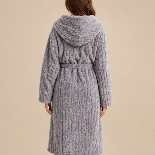 La boutique du peignoir Peignoir Capuche Femme - Long en Polaire Torsadée, Gris Clair