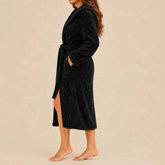 La boutique du peignoir Peignoir Capuche Femme - Long en Polaire Torsadée, Noir