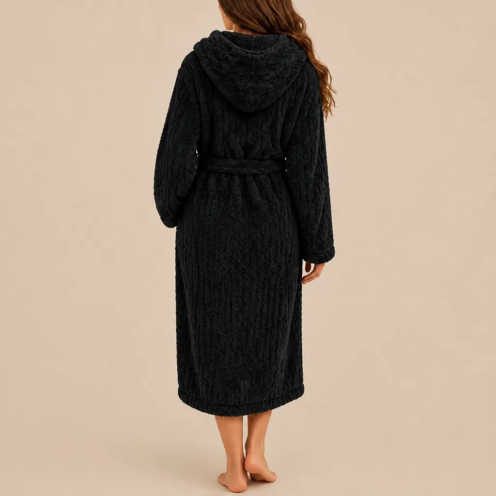 La boutique du peignoir Peignoir Capuche Femme - Long en Polaire Torsadée, Noir