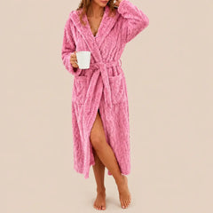 La boutique du peignoir Peignoir Capuche Femme - Long en Polaire Torsadée, Rose Bonbon