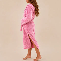 La boutique du peignoir Peignoir Capuche Femme - Long en Polaire Torsadée, Rose Bonbon