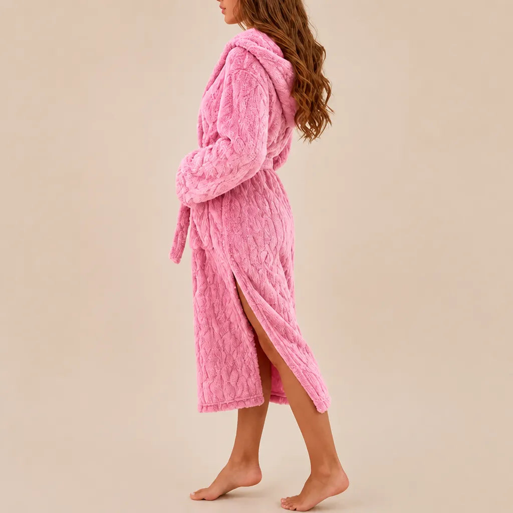 La boutique du peignoir Peignoir Capuche Femme - Long en Polaire Torsadée, Rose Bonbon
