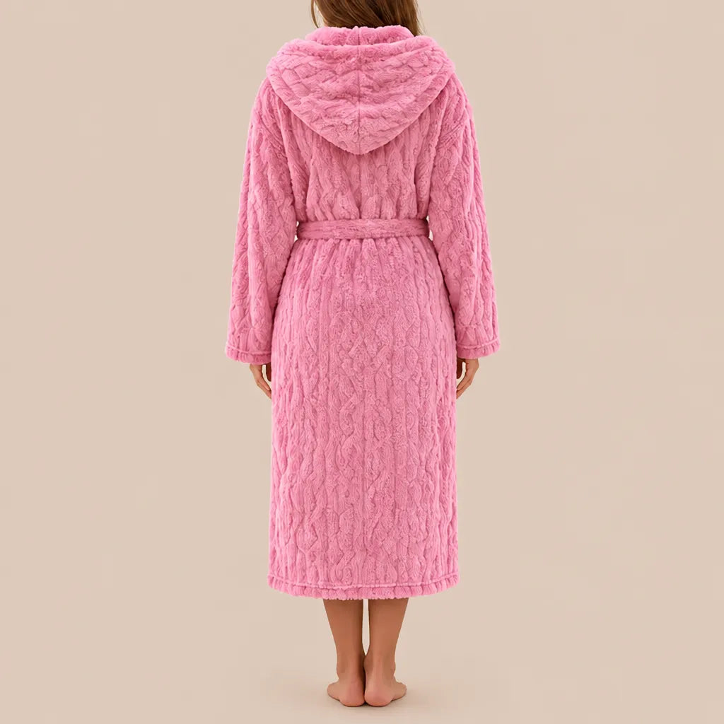 La boutique du peignoir Peignoir Capuche Femme - Long en Polaire Torsadée, Rose Bonbon