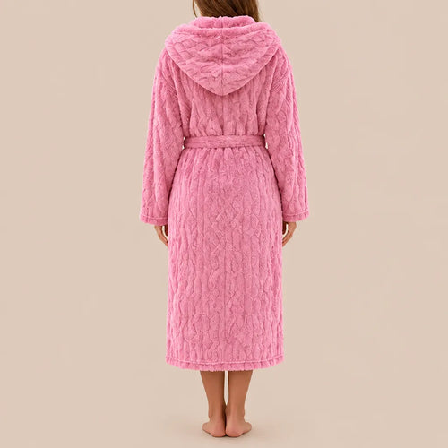 La boutique du peignoir Peignoir Capuche Femme - Long en Polaire Torsadée, Rose Bonbon