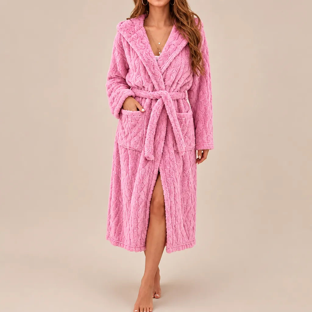 La boutique du peignoir Peignoir Capuche Femme - Long en Polaire Torsadée, Rose Bonbon