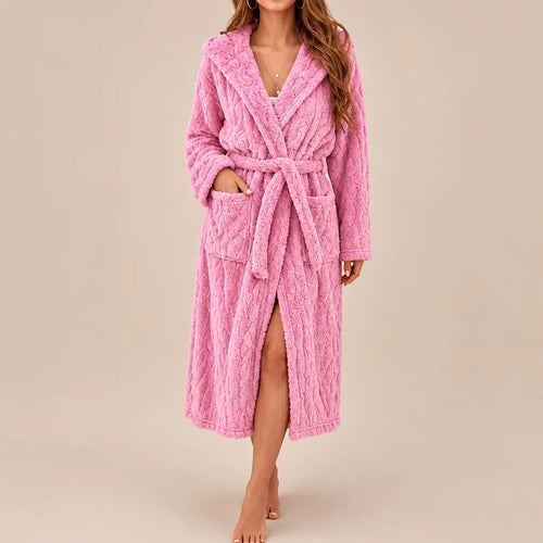 La boutique du peignoir Peignoir Capuche Femme - Long en Polaire Torsadée, Rose Bonbon