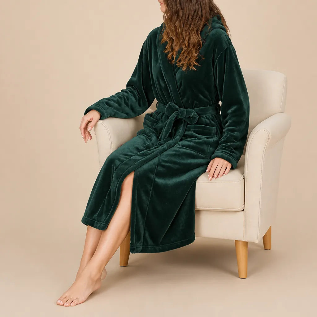 La boutique du peignoir Peignoir Capuche Femme - Long en Polaire, Vert Sapin