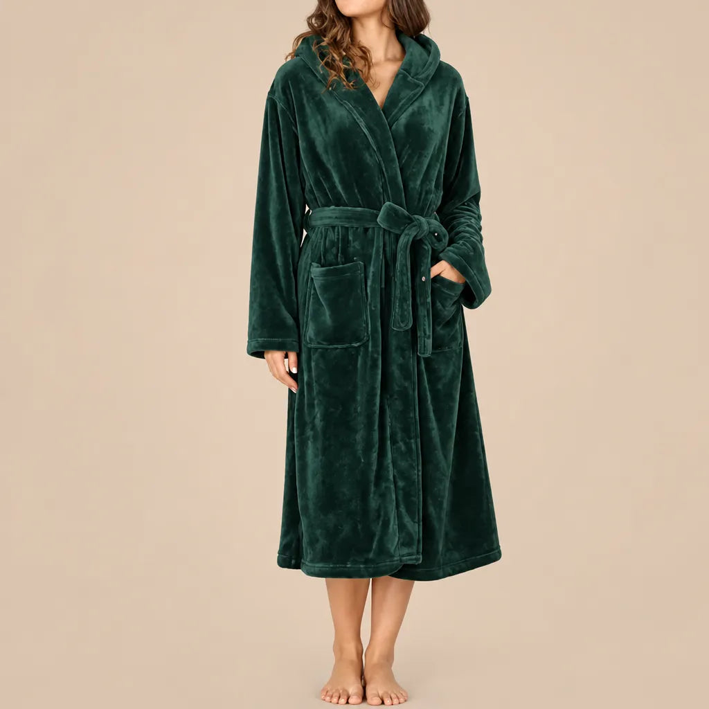 La boutique du peignoir Peignoir Capuche Femme - Long en Polaire, Vert Sapin