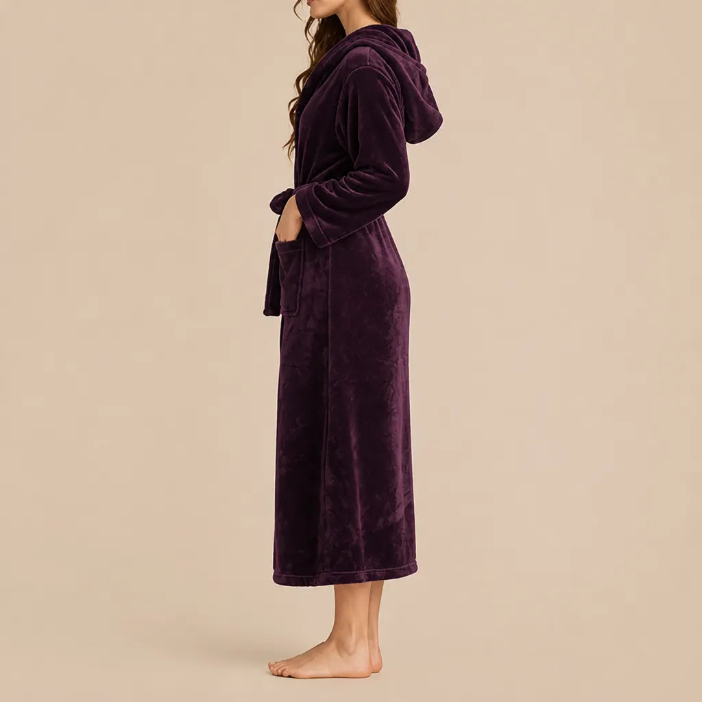 La boutique du peignoir Peignoir Capuche Femme - Long en Polaire, Violet Prune