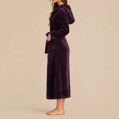 La boutique du peignoir Peignoir Capuche Femme - Long en Polaire, Violet Prune