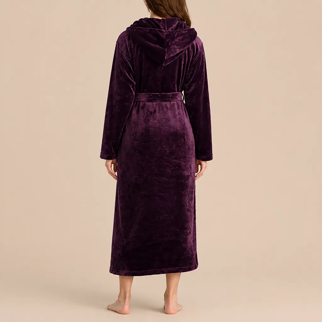 La boutique du peignoir Peignoir Capuche Femme - Long en Polaire, Violet Prune