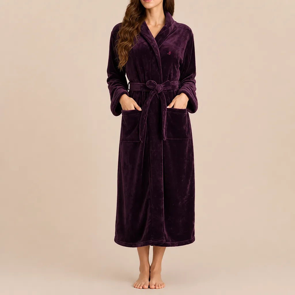 La boutique du peignoir Peignoir Capuche Femme - Long en Polaire, Violet Prune