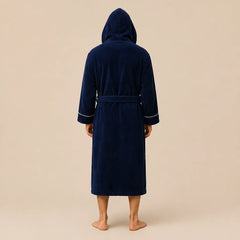La boutique du peignoir Peignoir Capuche Homme - Long en Polaire à Liseré, Bleu Marine