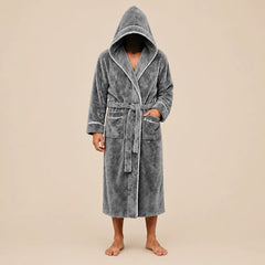 La boutique du peignoir Peignoir Capuche Homme - Long en Polaire à Liseré, Gris