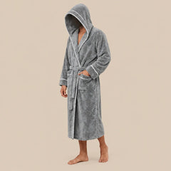La boutique du peignoir Peignoir Capuche Homme - Long en Polaire à Liseré, Gris