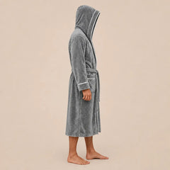 La boutique du peignoir Peignoir Capuche Homme - Long en Polaire à Liseré, Gris