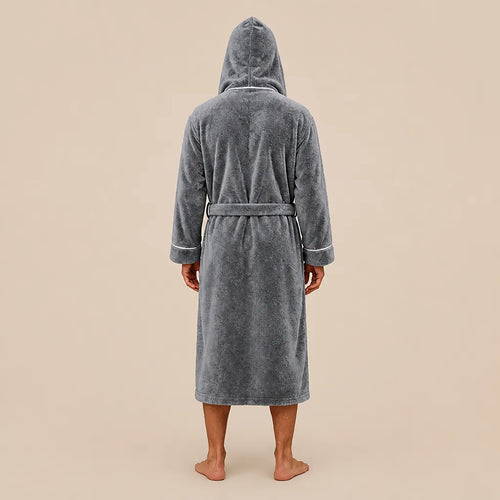 La boutique du peignoir Peignoir Capuche Homme - Long en Polaire à Liseré, Gris