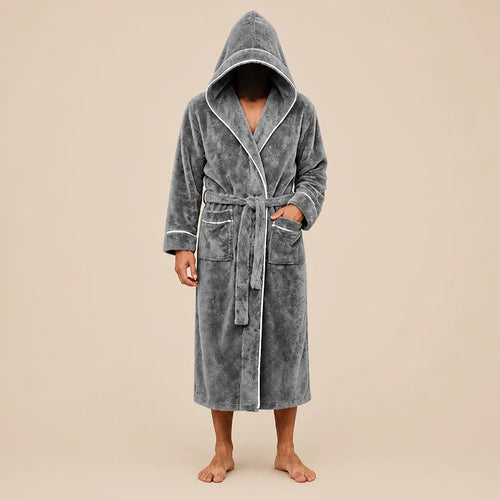La boutique du peignoir Peignoir Capuche Homme - Long en Polaire à Liseré, Gris