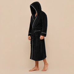 La boutique du peignoir Peignoir Capuche Homme - Long en Polaire à Liseré, Noir