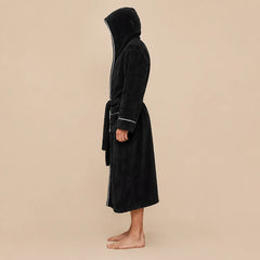 La boutique du peignoir Peignoir Capuche Homme - Long en Polaire à Liseré, Noir