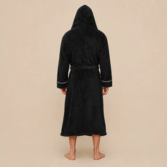 La boutique du peignoir Peignoir Capuche Homme - Long en Polaire à Liseré, Noir