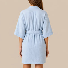 La boutique du peignoir Peignoir Coton Femme - Court à Manches Kimono, Bleu Ciel
