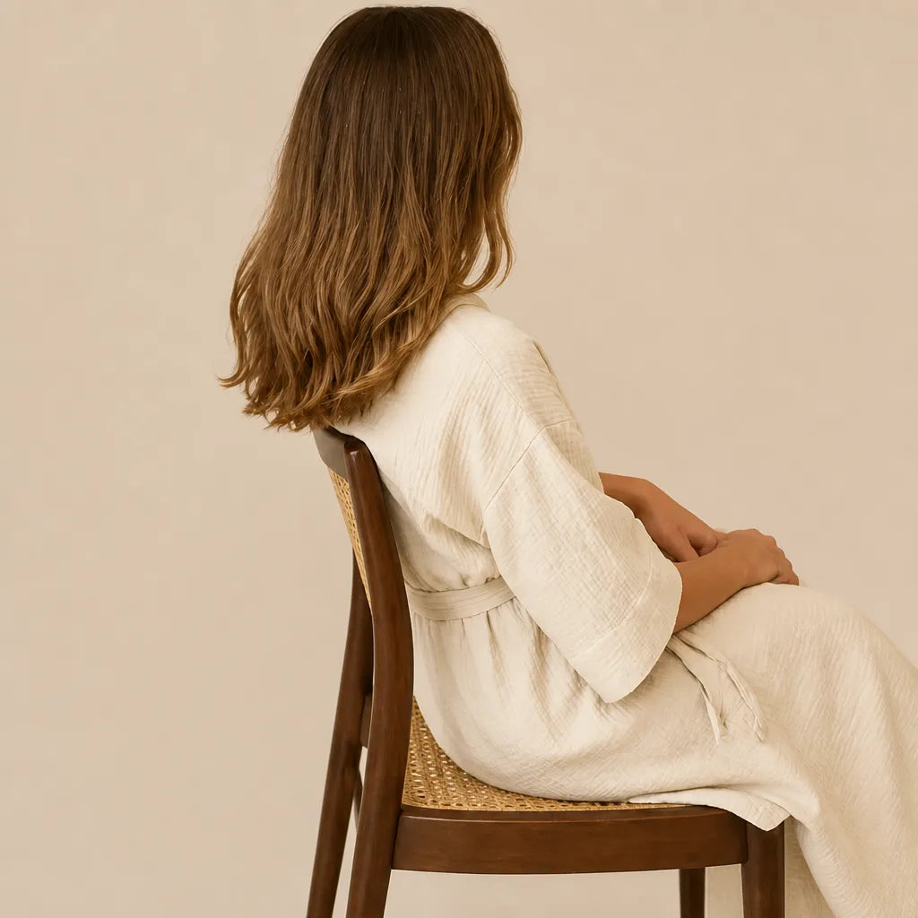 La boutique du peignoir Peignoir Coton Femme - Court à Manches Kimono, Écru