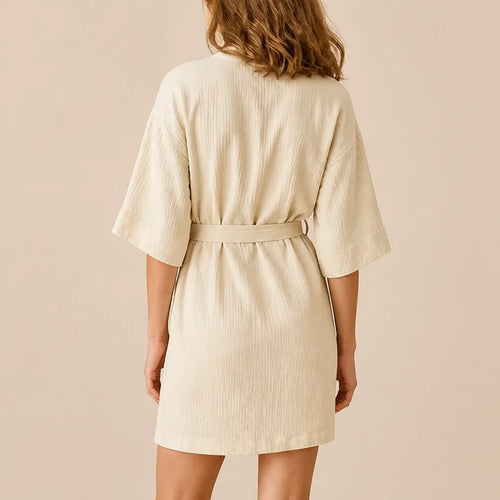 La boutique du peignoir Peignoir Coton Femme - Court à Manches Kimono, Écru