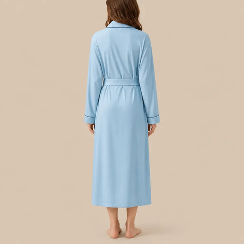 La boutique du peignoir Peignoir Coton Femme - Long à Liseré, Bleu Ciel