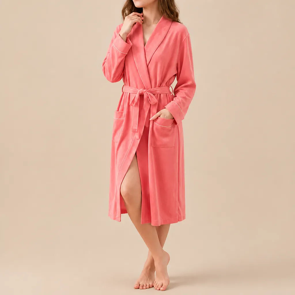 La boutique du peignoir Peignoir Coton Femme - Long à Liseré, Corail