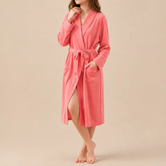 La boutique du peignoir Peignoir Coton Femme - Long à Liseré, Corail