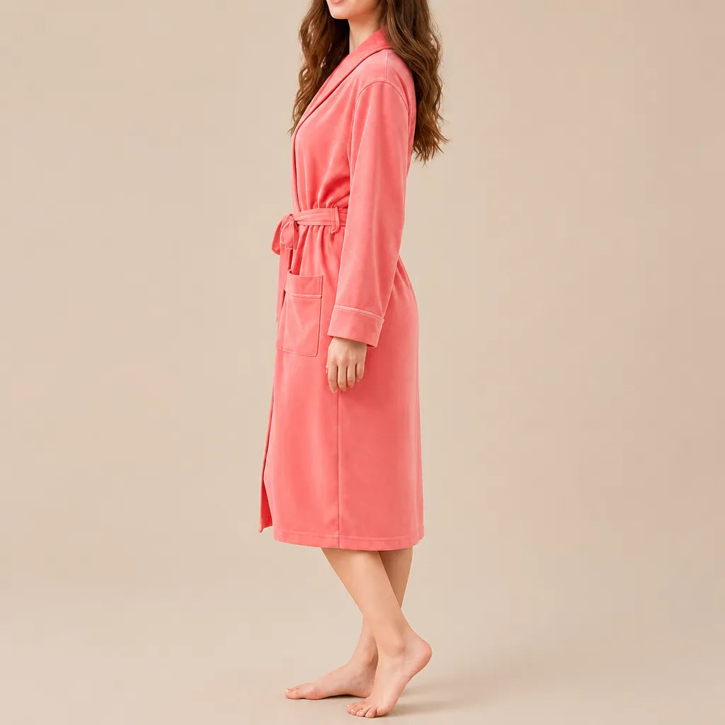La boutique du peignoir Peignoir Coton Femme - Long à Liseré, Corail