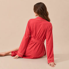 La boutique du peignoir Peignoir Coton Femme - Long à Liseré, Rouge Corail
