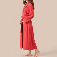 La boutique du peignoir Peignoir Coton Femme - Long à Liseré, Rouge Corail