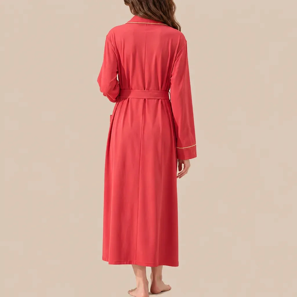 La boutique du peignoir Peignoir Coton Femme - Long à Liseré, Rouge Corail