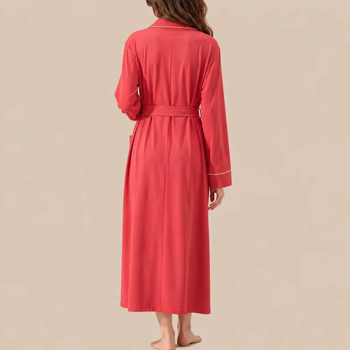 La boutique du peignoir Peignoir Coton Femme - Long à Liseré, Rouge Corail