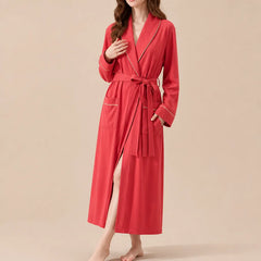 La boutique du peignoir Peignoir Coton Femme - Long à Liseré, Rouge Corail