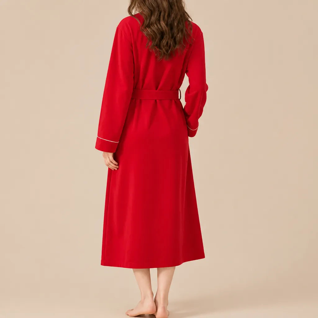 La boutique du peignoir Peignoir Coton Femme - Long à Liseré, Rouge Vif