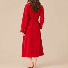 La boutique du peignoir Peignoir Coton Femme - Long à Liseré, Rouge Vif