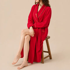 La boutique du peignoir Peignoir Coton Femme - Long à Liseré, Rouge Vif