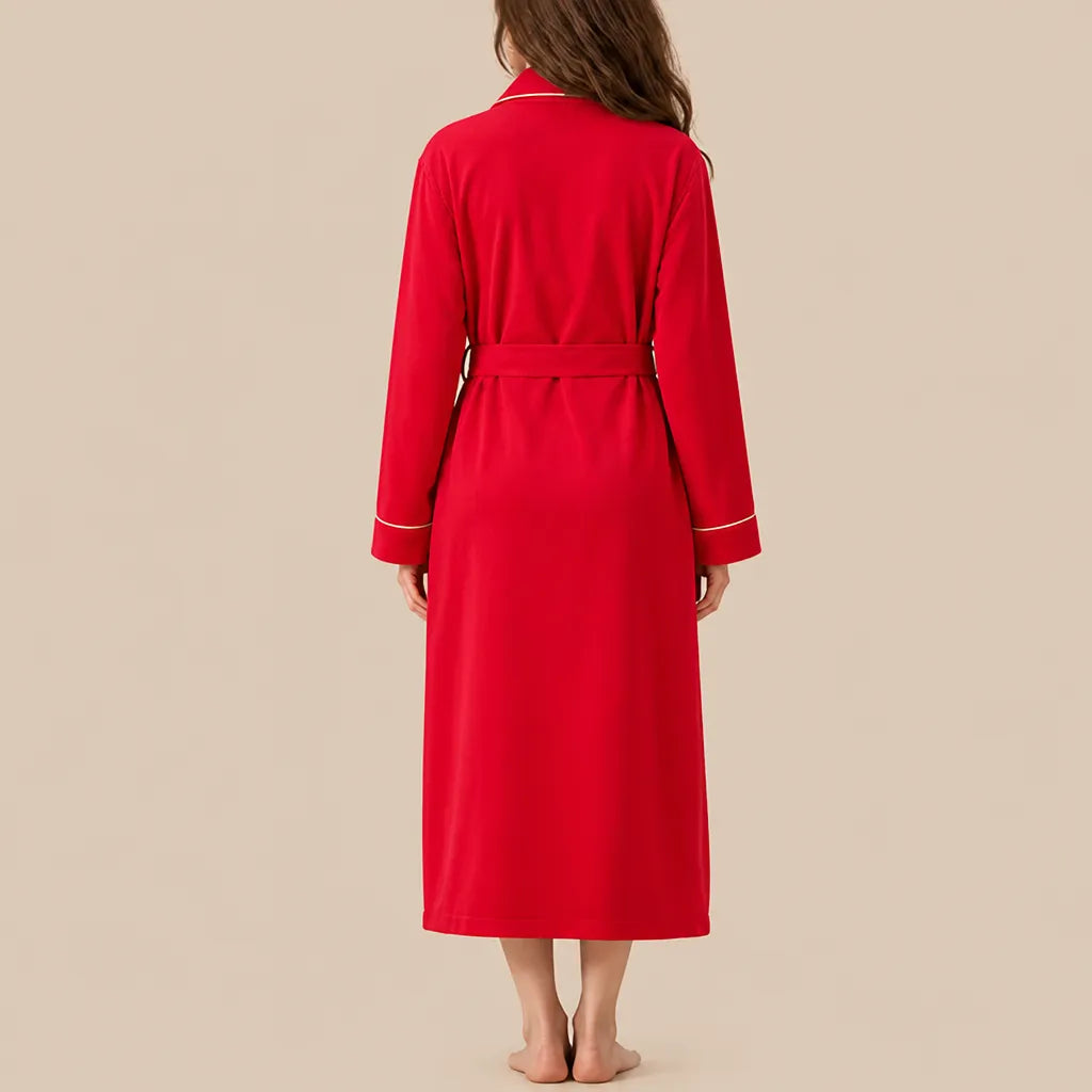 La boutique du peignoir Peignoir Coton Femme - Long à Liseré, Rouge Vif
