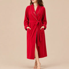 La boutique du peignoir Peignoir Coton Femme - Long à Liseré, Rouge Vif