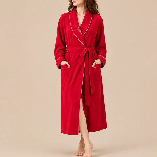La boutique du peignoir Peignoir Coton Femme - Long à Liseré, Rouge Vif