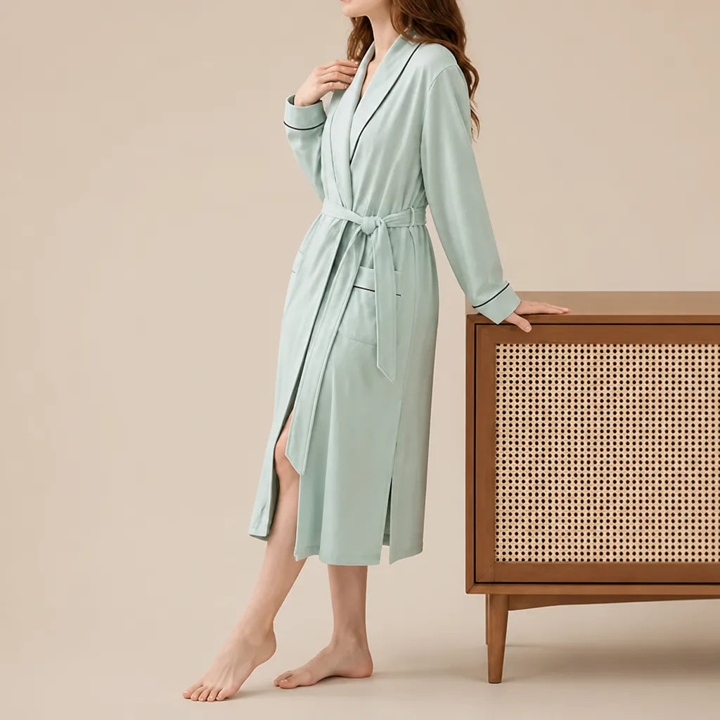 La boutique du peignoir Peignoir Coton Femme - Long à Liseré, Vert d'Eau